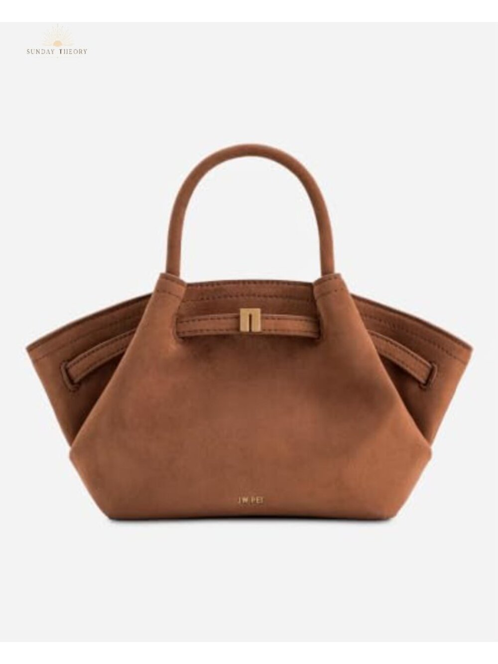 Faux Suede Mini Tote Bag with Magnetic Snap Closure, Gold Hardware